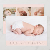 Modern|Blush roze|Foto Collage Baby Girl Birth Aankondiging (Voorkant / Achterkant)