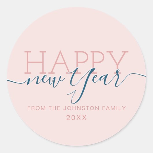 Modern blush roze Gelukkig Nieuwjaar Ronde Sticker (Voorkant)