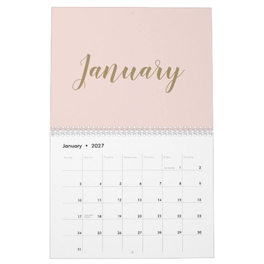 Modern blush roze goud script maand girly chic kalender (Jan 2027)
