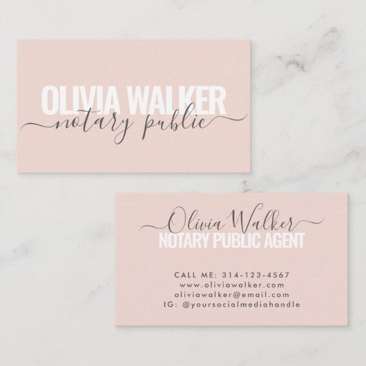 Modern Blush Roze Grijs Elegant Notaris Public Age Visitekaartje (Voorkant / Achterkant)