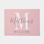 Modern Blush Roze Grijs Monogram Passen getrouwd T Deurmat (Voorkant)