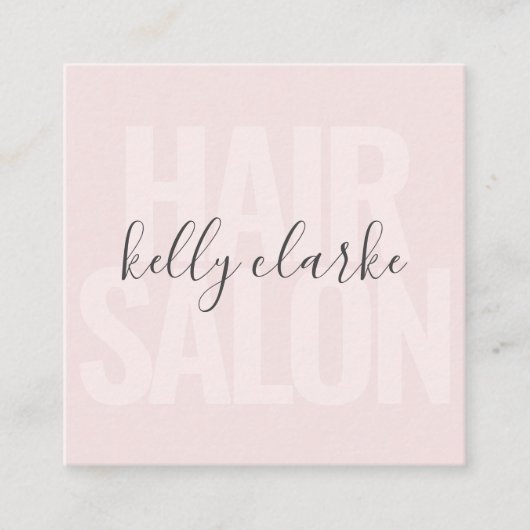 Modern blush roze haar salon script handtekening n vierkante visitekaartje (Voorkant)