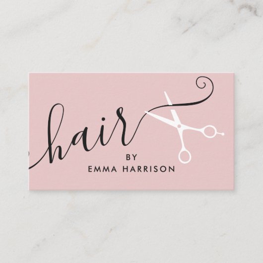 Modern blush roze haarstylist witte schaar logo visitekaartje (Voorkant)