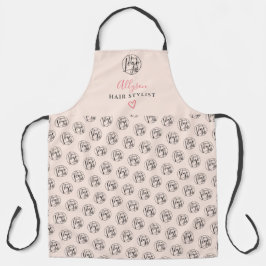 Modern blush roze haarstyliste logo patroonmerk schort