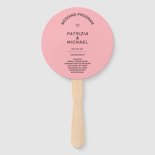 Modern Blush Roze Huwelijksprogramma Handwaaier (Voorkant)