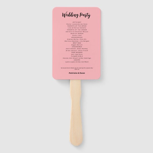 Modern Blush Roze Huwelijksprogramma Handwaaier (Achterkant)