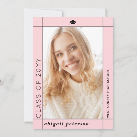 Modern blush roze Klasse van 2025 afstuderen foto Aankondiging (Voorkant)