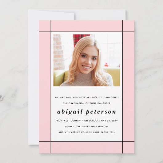 Modern blush roze Klasse van 2025 afstuderen foto Aankondiging (Achterkant)