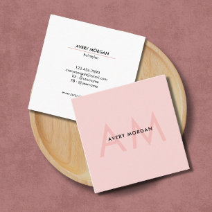 Modern Blush Roze Monogram Initialen Haarstylist Vierkante Visitekaartje