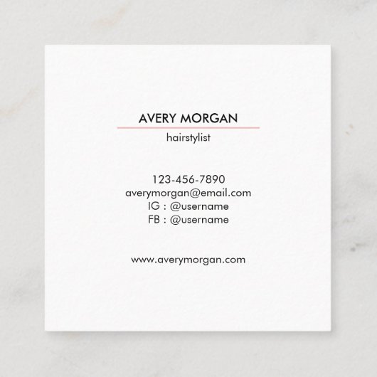 Modern Blush Roze Monogram Initialen Haarstylist Vierkante Visitekaartje (Achterkant)