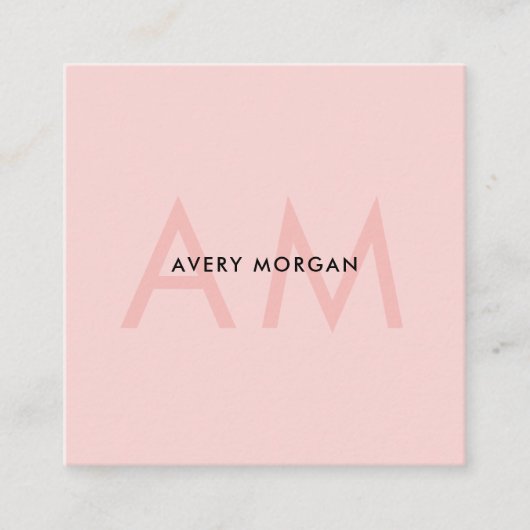 Modern Blush Roze Monogram Initialen Haarstylist Vierkante Visitekaartje (Voorkant)