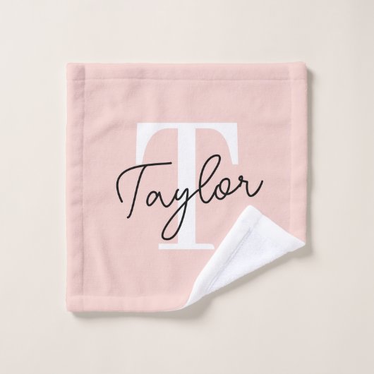 Modern Blush Roze Monogram Naam Vrouwelijk Script Bad Handdoek (Wasdoekje)