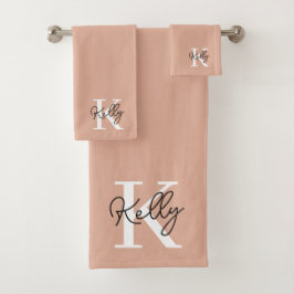 Modern Blush Roze Monogram Script Bad Handdoek