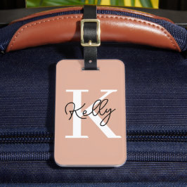 Modern Blush Roze Monogram Script Bagagelabel