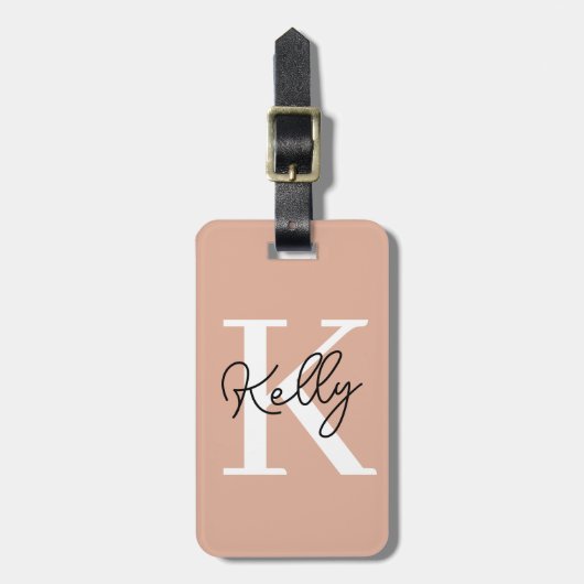 Modern Blush Roze Monogram Script Bagagelabel (Voorkant verticaal)