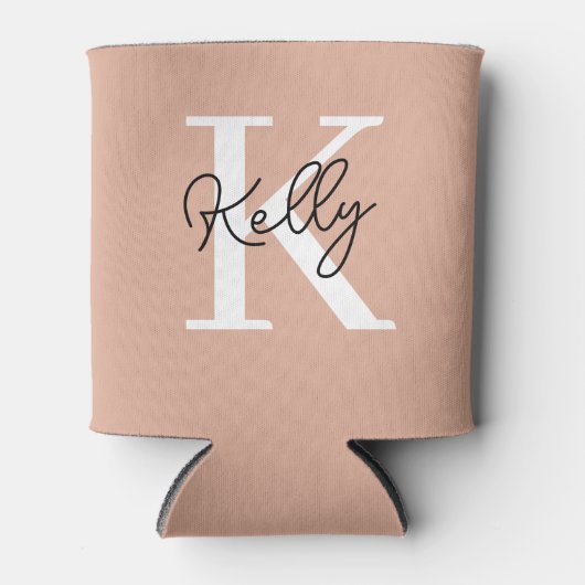 Modern Blush Roze Monogram Script Blikjeskoeler (Voorkant)