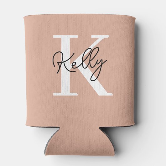 Modern Blush Roze Monogram Script Blikjeskoeler (Achterkant)