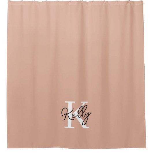 Modern Blush Roze Monogram Script Douchegordijn (Voorkant)