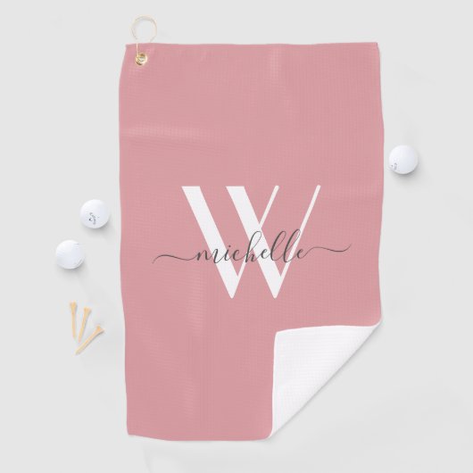 Modern Blush Roze Monogram script Naam Stijlvol Golfhanddoek (Insitu)