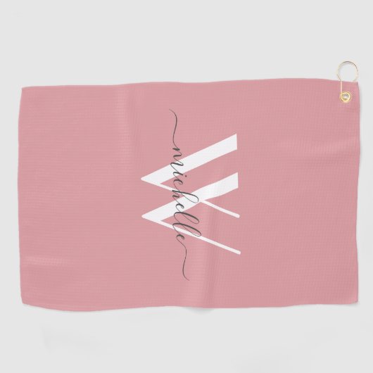 Modern Blush Roze Monogram script Naam Stijlvol Golfhanddoek (Horizontaal)