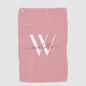 Modern Blush Roze Monogram script Naam Stijlvol Golfhanddoek (Voorkant)