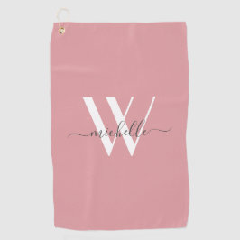 Modern Blush Roze Monogram script Naam Stijlvol Golfhanddoek
