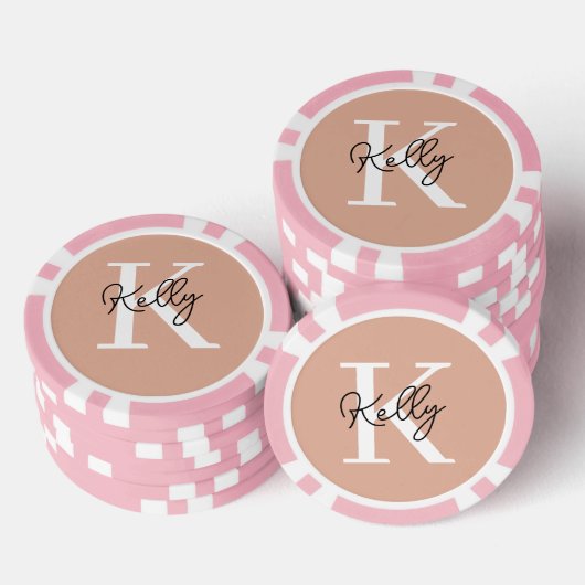 Modern Blush Roze Monogram Script Poker Chips (Opstapeling)