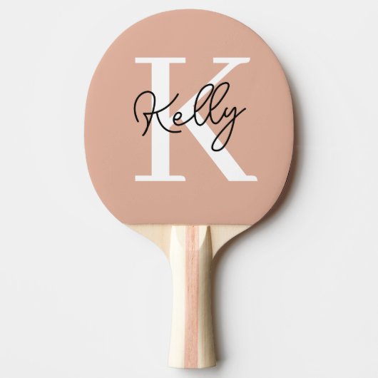 Modern Blush Roze Monogram Script Tafeltennisbatje (Voorkant)