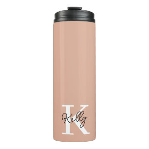 Modern Blush Roze Monogram Script Thermosbeker