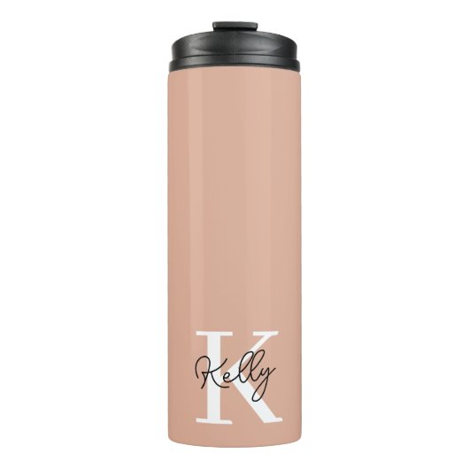 Modern Blush Roze Monogram Script Thermosbeker (Voorkant)
