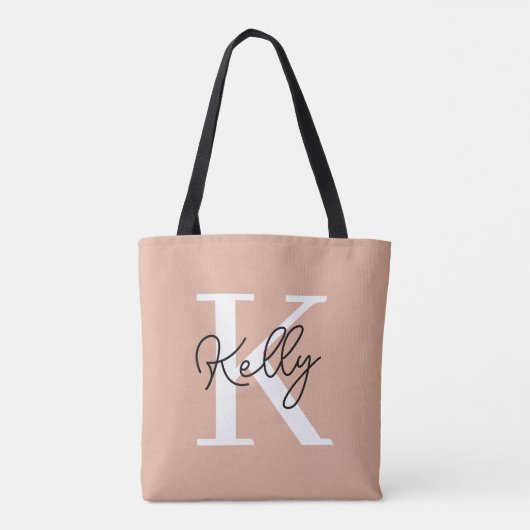 Modern Blush Roze Monogram Script Tote Bag (Achterkant)