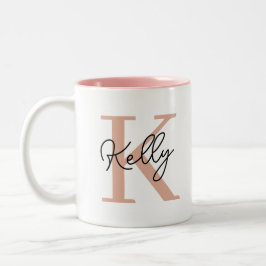 Modern Blush Roze Monogram Script Tweekleurige Koffiemok