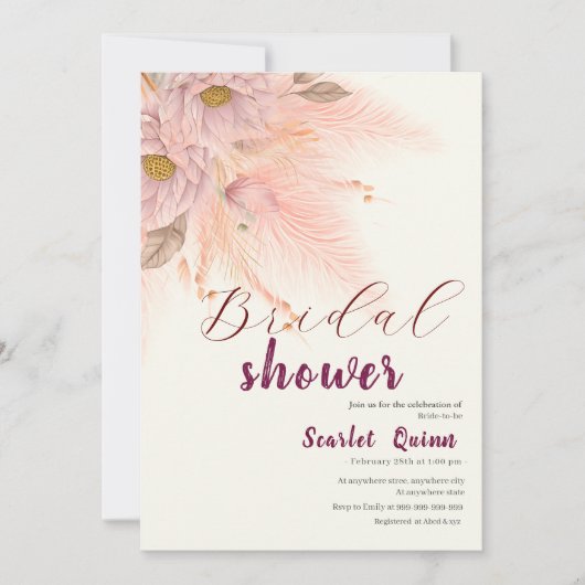 Modern blush roze pampas gras vrijgezellenfeest kaart (Voorkant)