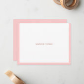 Modern Blush Roze Rand Terracotta Stationery Notitiekaartje (Voorkant / Achterkant in situ)