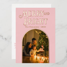 Modern Blush Roze & Roos Gouden Kerstfoto Folie Feestdagenkaart