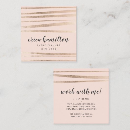 Modern blush roze rose goud folie geometrische str vierkante visitekaartje (Voorkant / Achterkant)