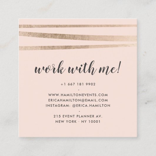 Modern blush roze rose goud folie geometrische str vierkante visitekaartje (Achterkant)