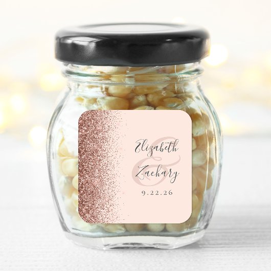 Modern Blush Roze Rose Goud Glitter Bruiloft Vierkante Sticker
