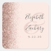 Modern Blush Roze Rose Goud Glitter Bruiloft Vierkante Sticker (Voorkant)