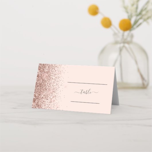 Modern Blush Roze Rose Goud Glitter Edge Bruiloft Plaatskaartje (Voorkant)