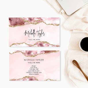 Modern Blush Roze Roze Afbeelding Modern Monogram Visitekaartje