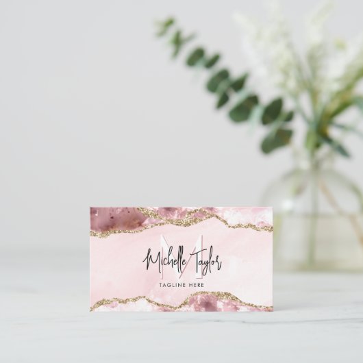 Modern Blush Roze Roze Afbeelding Modern Monogram Visitekaartje (Staand voorkant)