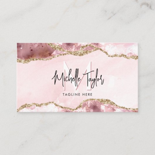 Modern Blush Roze Roze Afbeelding Modern Monogram Visitekaartje (Voorkant)