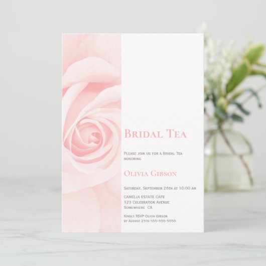 Modern Blush Roze Roze Bridal Tea Kaart (Staand voorkant)
