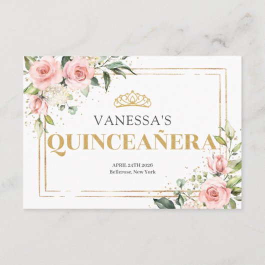 Modern Blush roze rozen goud tiara eucalyptus Informatiekaartje (Achterkant)