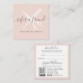 Modern blush roze schaar script verwijzen naar een aanbevelingskaartje (Voorkant / Achterkant)