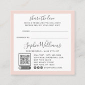 Modern blush roze schaar script verwijzen naar een aanbevelingskaartje (Achterkant)