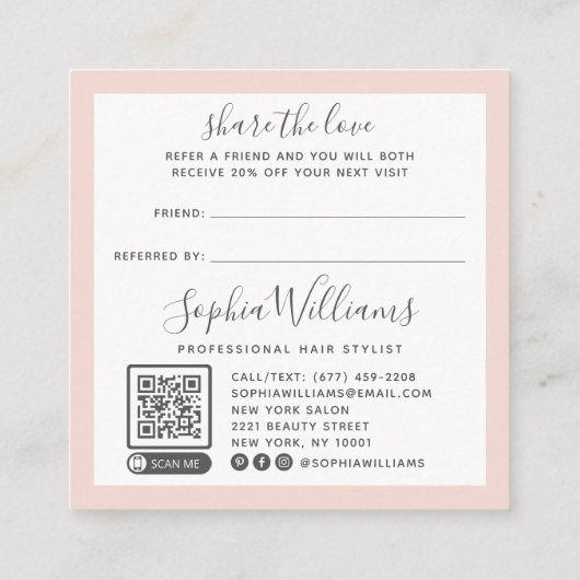 Modern blush roze schaar script verwijzen naar een aanbevelingskaartje (Achterkant)