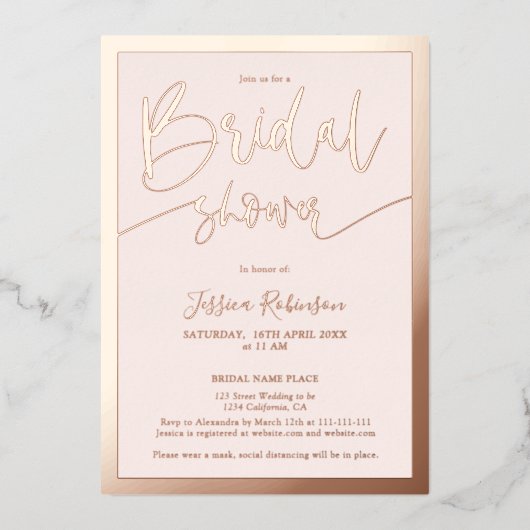 Modern blush roze script trendy vrijgezellenfeest  folie uitnodiging (Voorkant)