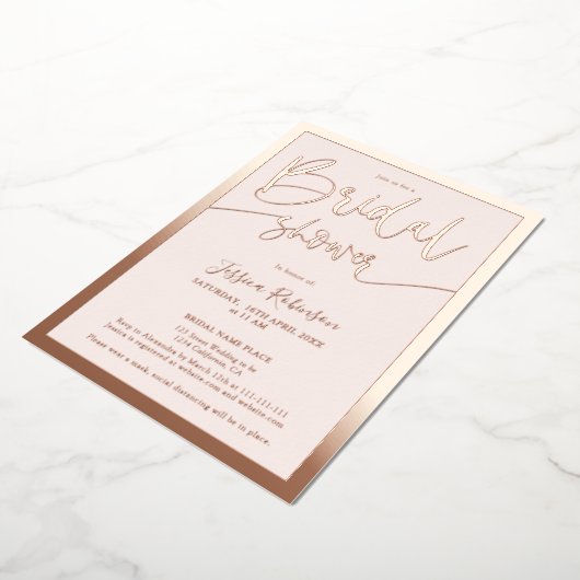 Modern blush roze script trendy vrijgezellenfeest folie uitnodiging (Gedraaid)